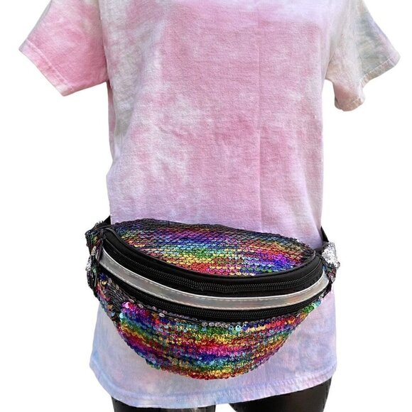 Rainbow Sequin Eras Tour Fanny Pack Taylor Swift Adjustable Strap Women’s Bag - Picture 1 of 12